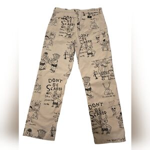 Vans Chino Skater Pants  White/Black Loose Fit Flat Front Straight Leg Size 33